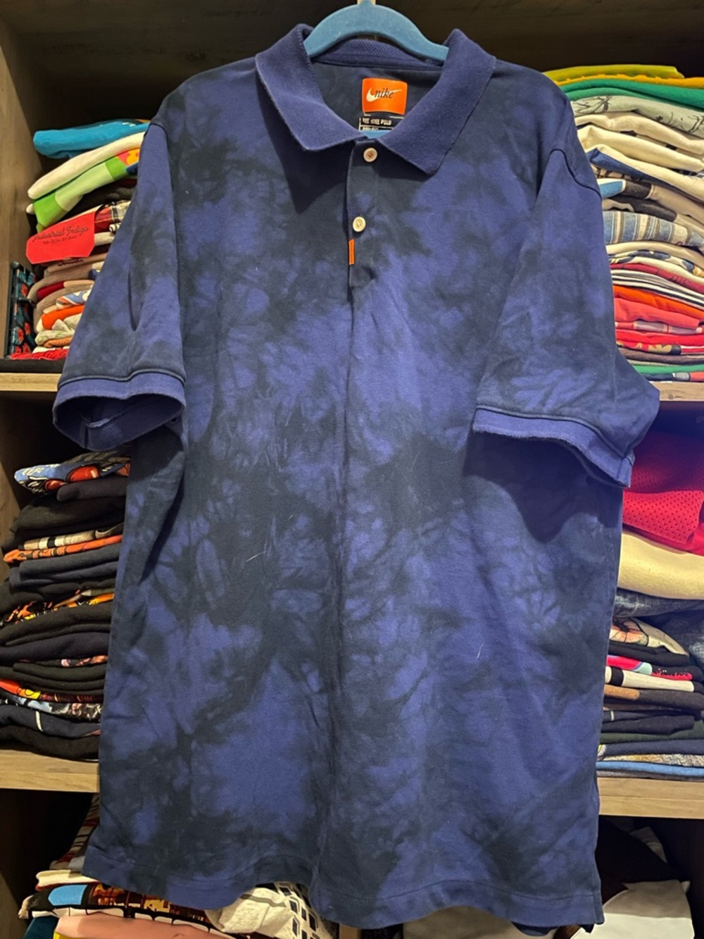Nike Dri-Fit Men's Medium Navy and Black Tie-Dye Polo